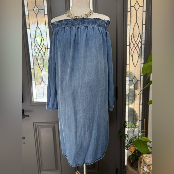 Isabel Maternity Soft Lightweight Chambray Pregnancy Dress On/Off Shoulder XL - Picture 3 of 9